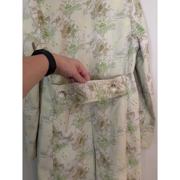 VTG Old Navy Y2K Women's Trench Top Coat SZ M Green Floral Cotton Light Weight - Picture 8 of 12